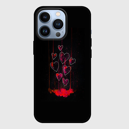 Чехол iPhone 13 Pro Сердца, истекающие кровью / 3D-Черный – фото 1