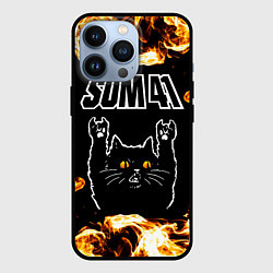 Чехол для iPhone 13 Pro Sum41 рок кот и огонь, цвет: 3D-черный