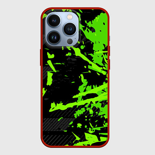 Чехол iPhone 13 Pro Black & Green / 3D-Красный – фото 1