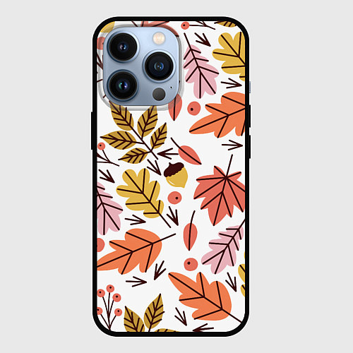 Чехол iPhone 13 Pro Осенний паттерн - листья / 3D-Черный – фото 1