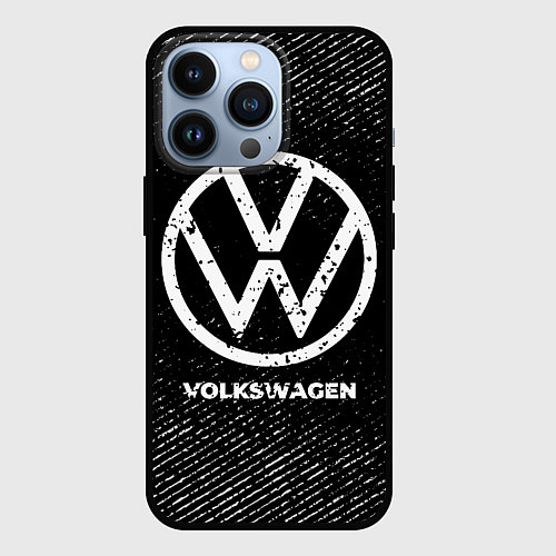 Чехол iPhone 13 Pro Volkswagen с потертостями на темном фоне / 3D-Черный – фото 1