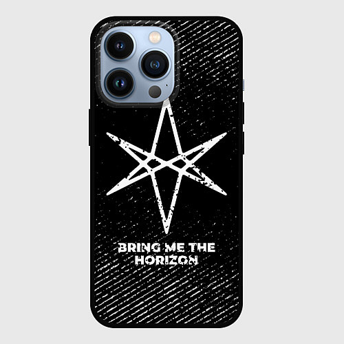 Чехол iPhone 13 Pro Bring Me the Horizon с потертостями на темном фоне / 3D-Черный – фото 1