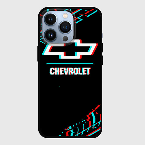 Чехол iPhone 13 Pro Значок Chevrolet в стиле glitch на темном фоне / 3D-Черный – фото 1