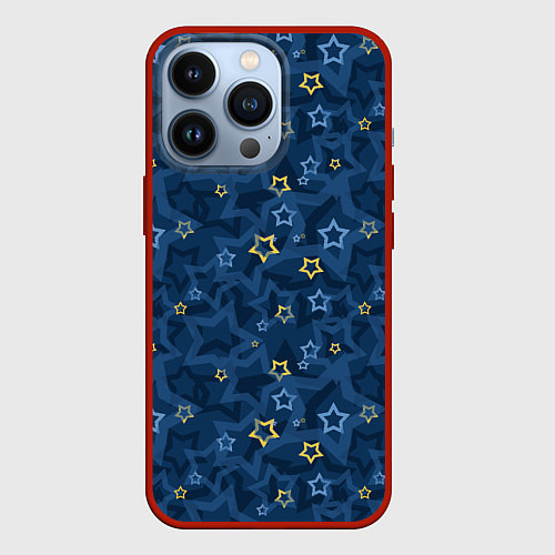 Чехол iPhone 13 Pro Желтые и синие звезды на синем фоне / 3D-Красный – фото 1