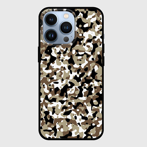 Чехол iPhone 13 Pro Камуфляж зимний лес - мелкий / 3D-Черный – фото 1