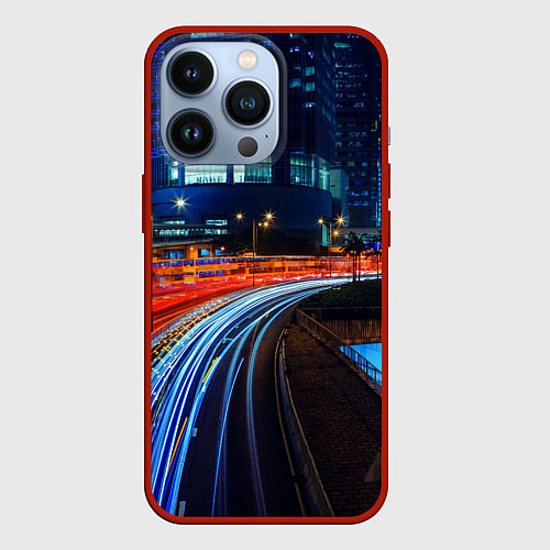 Чехол iPhone 13 Pro Ночной мегаполис night city / 3D-Красный – фото 1