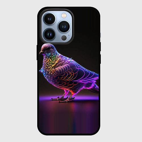 Чехол iPhone 13 Pro Неоновый голубь / 3D-Черный – фото 1