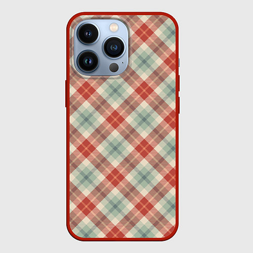 Чехол iPhone 13 Pro Салатовый узор в клетку / 3D-Красный – фото 1