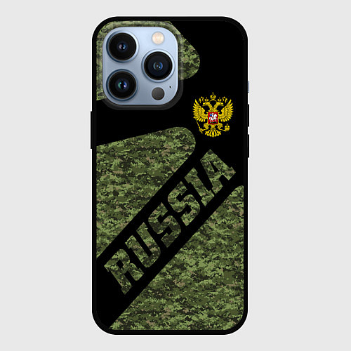 Чехол iPhone 13 Pro Камуфляж - RUSSIA / 3D-Черный – фото 1