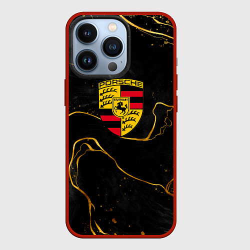 Чехол iPhone 13 Pro Gold Porsche / 3D-Красный – фото 1