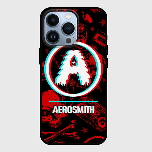 Чехол iPhone 13 Pro Aerosmith rock glitch / 3D-Черный – фото 1