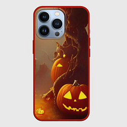 Чехол iPhone 13 Pro Жуткое дерево и улыбающаяся тыква на Хэллоуин