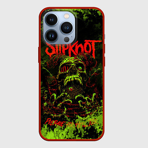 Чехол iPhone 13 Pro Slipknot green череп / 3D-Красный – фото 1