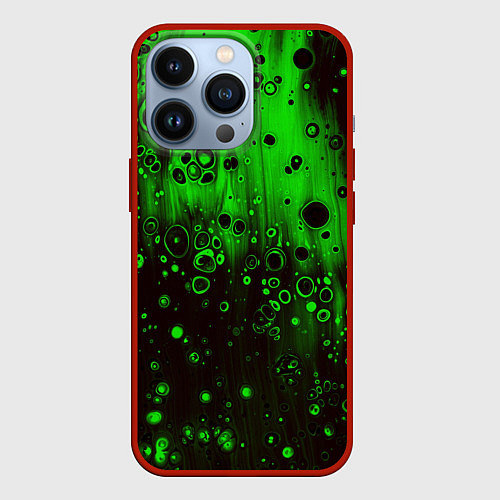 Чехол iPhone 13 Pro Зелёные краски и вода / 3D-Красный – фото 1