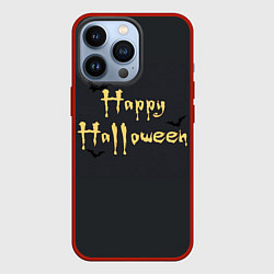 Чехол iPhone 13 Pro Happy Halloween надпись с летучими мышами