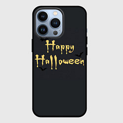 Чехол iPhone 13 Pro Happy Halloween надпись с летучими мышами