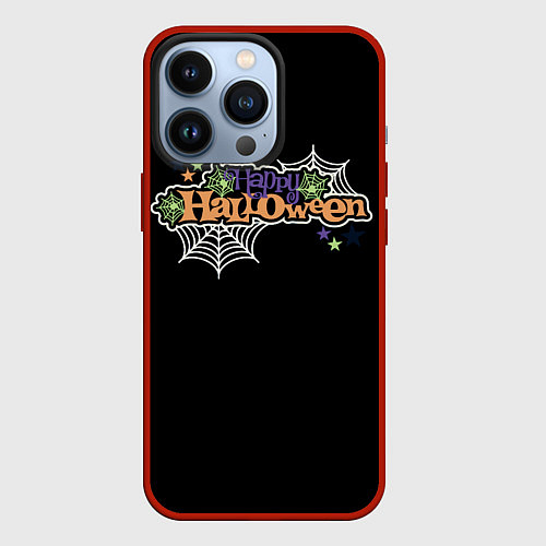 Чехол iPhone 13 Pro Happy Halloween надпись / 3D-Красный – фото 1