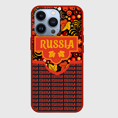 Чехол iPhone 13 Pro Хохломская роспись - символы России / 3D-Красный – фото 1