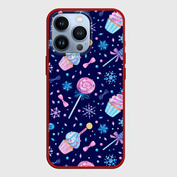 Чехол для iPhone 13 Pro Новогодние сладости - леденцы, цвет: 3D-красный