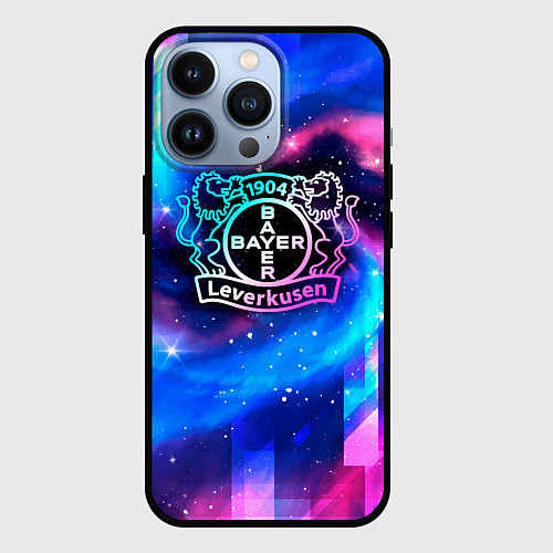 Чехол iPhone 13 Pro Bayer 04 неоновый космос / 3D-Черный – фото 1