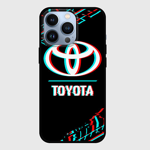 Чехол iPhone 13 Pro Значок Toyota в стиле glitch на темном фоне / 3D-Черный – фото 1