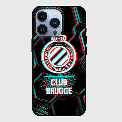 Чехол iPhone 13 Pro Club Brugge FC в стиле glitch на темном фоне / 3D-Черный – фото 1