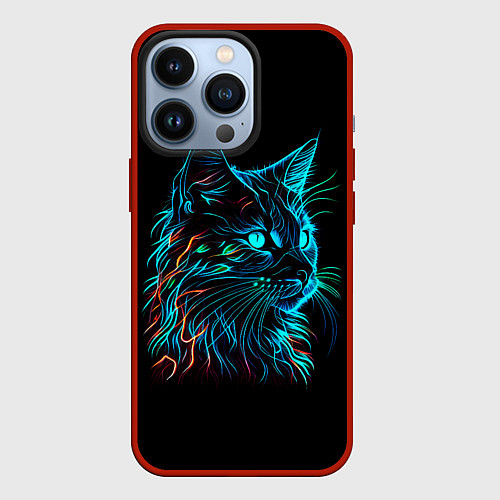 Чехол iPhone 13 Pro Неоновый котик / 3D-Красный – фото 1