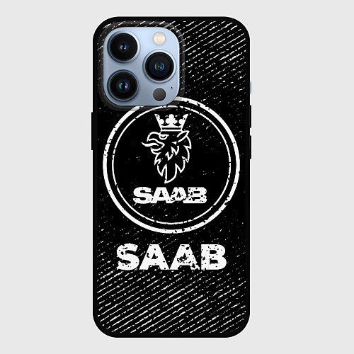 Чехол iPhone 13 Pro Saab с потертостями на темном фоне / 3D-Черный – фото 1