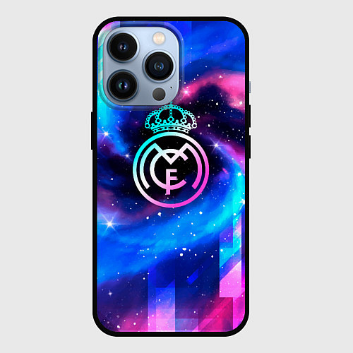 Чехол iPhone 13 Pro Real Madrid неоновый космос / 3D-Черный – фото 1