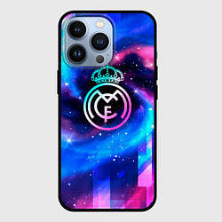 Чехол для iPhone 13 Pro Real Madrid неоновый космос, цвет: 3D-черный