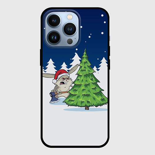Чехол iPhone 13 Pro Злой кролик и ёлка - 2023 / 3D-Черный – фото 1