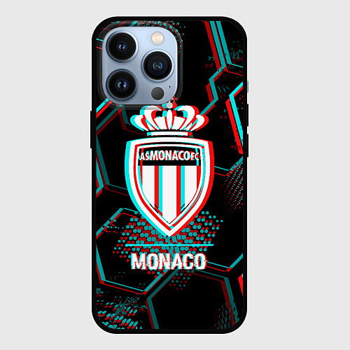 Чехол iPhone 13 Pro Monaco FC в стиле glitch на темном фоне / 3D-Черный – фото 1