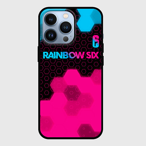Чехол iPhone 13 Pro Rainbow Six - neon gradient: символ сверху / 3D-Черный – фото 1