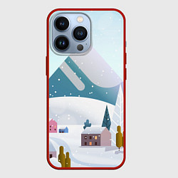 Чехол для iPhone 13 Pro Зимние горы - минимализм, цвет: 3D-красный