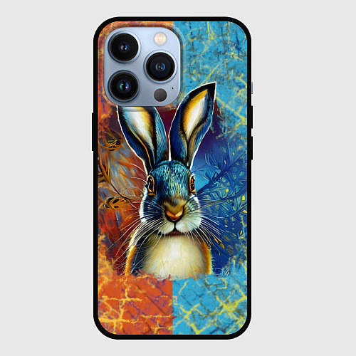 Чехол iPhone 13 Pro Огненный новогодний кролик / 3D-Черный – фото 1