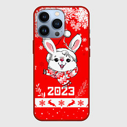 Чехол для iPhone 13 Pro Праздничный кролик 2023, цвет: 3D-красный