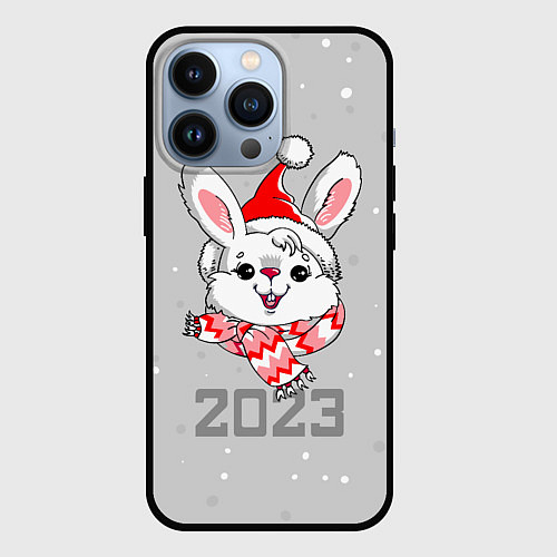 Чехол iPhone 13 Pro Белый кролик в шарфе 2023 / 3D-Черный – фото 1