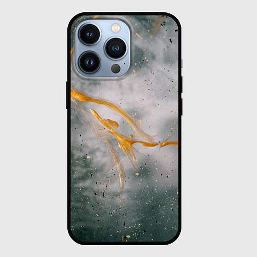 Чехол iPhone 13 Pro Абстрактный серый туман и золотая краска / 3D-Черный – фото 1