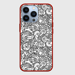 Чехол для iPhone 13 Pro Часовой механизм скетч, цвет: 3D-красный