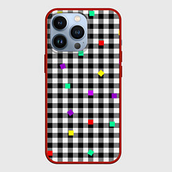 Чехол iPhone 13 Pro Черно-белая клетка с цветными квадратами