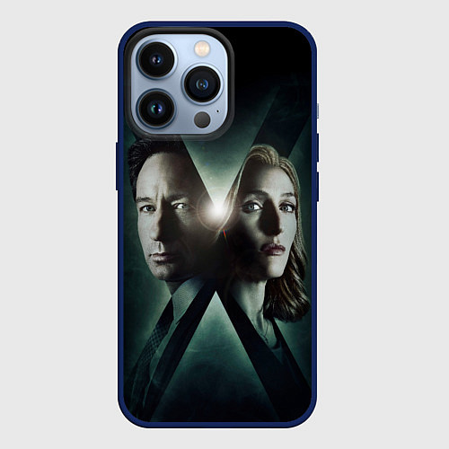 Чехол iPhone 13 Pro X - Files / 3D-Тёмно-синий – фото 1