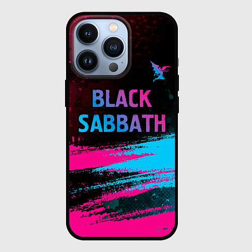 Чехол iPhone 13 Pro Black Sabbath - neon gradient: символ сверху / 3D-Черный – фото 1