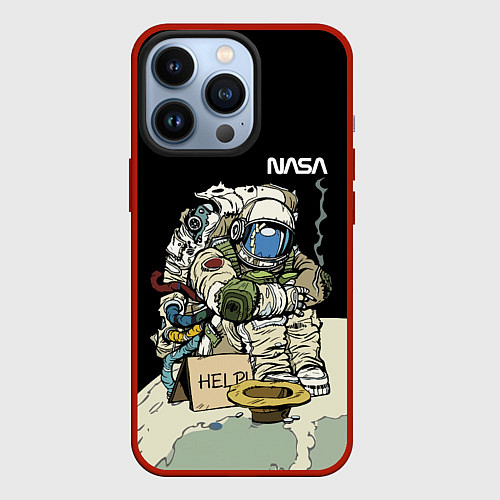 Чехол iPhone 13 Pro NASA - Help! Astronaut - Joke / 3D-Красный – фото 1