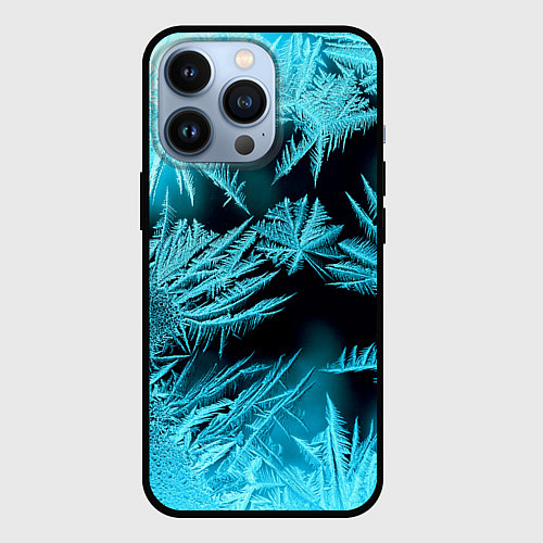 Чехол iPhone 13 Pro Голубой лед - иней / 3D-Черный – фото 1