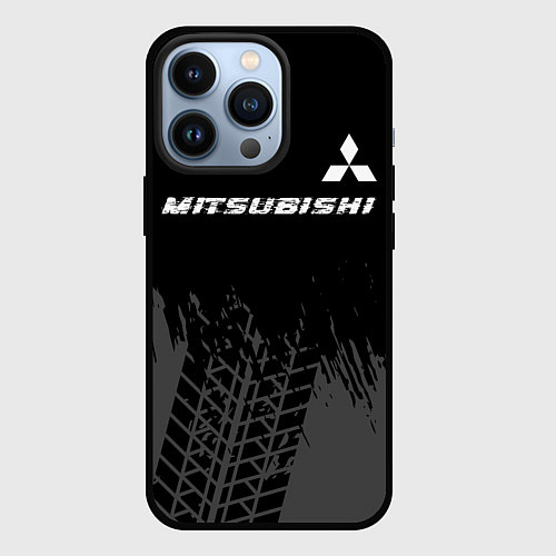 Чехол iPhone 13 Pro Mitsubishi speed на темном фоне со следами шин: си / 3D-Черный – фото 1