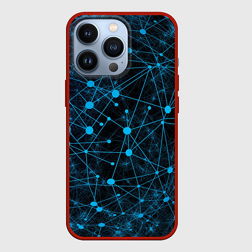 Чехол iPhone 13 Pro Нейроны - всемирная паутина на черном фоне / 3D-Красный – фото 1