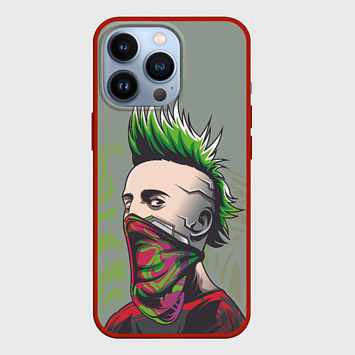 Чехол iPhone 13 Pro Панк с зелеными волосами / 3D-Красный – фото 1