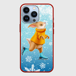 Чехол для iPhone 13 Pro Кролик на коньках в снегопад, цвет: 3D-красный