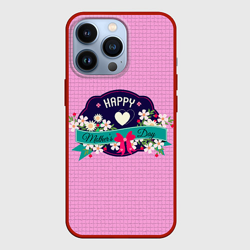 Чехол iPhone 13 Pro Happy Mothers Day - эмблема / 3D-Красный – фото 1