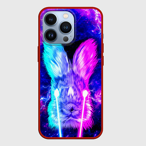 Чехол iPhone 13 Pro Неоновый кролик стреляет лазерами из глаз / 3D-Красный – фото 1